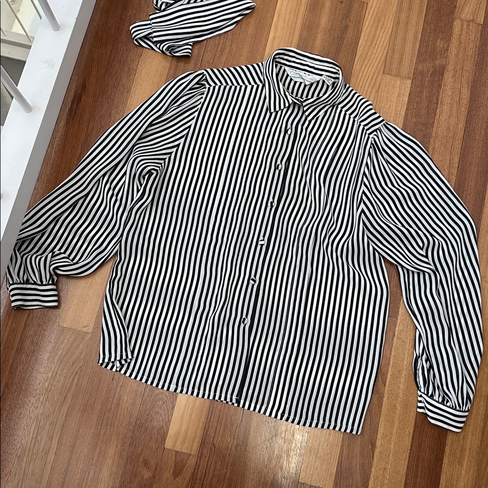 Black and White Striped Button-Up Shirt